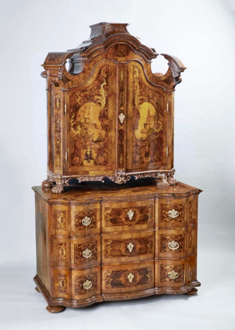 A Courtly German Marquetry and Ormolu mounted  Chest of Drawers