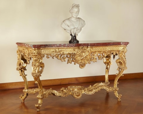 Large giltwood Console Table with Rouge Languedoc Marble top