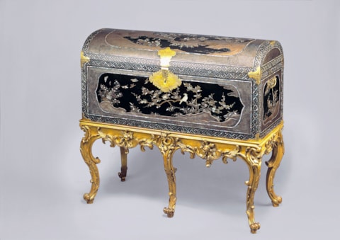 A Japanese Namban black, gold and silver laquered and mother-of-pearlinlaid Coffer