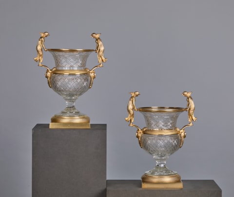 A Pair of Russian Cut-Crystal Ormolu-Mounted  Medici-Vases