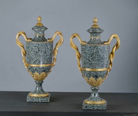 Pair of Russian ormolu-mounted granite Vases